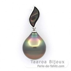Rhodiated Sterling Silver Pendant and 1 Tahitian Pearl Ringed B/C 13.3 mm
