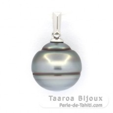 Rhodiated Sterling Silver Pendant and 1 Tahitian Pearl Ringed BC 12.2 mm