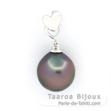 Rhodiated Sterling Silver Pendant and 1 Tahitian Pearl Semi-Baroque C 10.7 mm