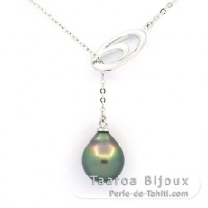 Rhodiated Sterling Silver Necklace and 1 Tahitian Pearl Semi-Baroque B 9.9 mm