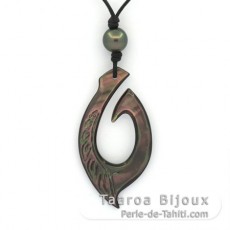 Leather Necklace and 1 Tahitian Pearl Near-Round C 8.8 mm