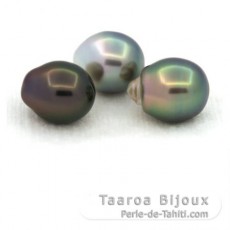 Lot of 3 Tahitian Pearls Semi-Baroque B from 8.6 to 8.9 mm