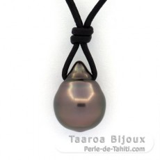 Leather Necklace and 1 Tahitian Pearl Ringed B 11.2 mm