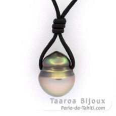 Leather Necklace and 1 Tahitian Pearl Ringed C 10.1 mm