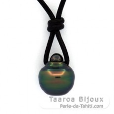 Leather Necklace and 1 Tahitian Pearl Ringed B 11.5 mm