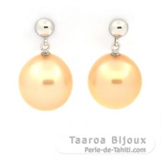 14K Solid White Gold Earrings and 2 Australian Pearls Semi-Baroque B 11.5 mm
