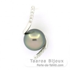 Rhodiated Sterling Silver Pendant and 1 Tahitian Pearl Round C 9 mm