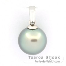 18K solid White Gold Pendant and 1 Tahitian Pearl Round B 9.5 mm