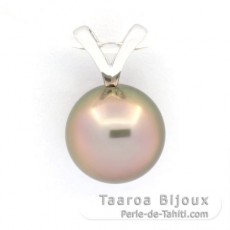 18K solid White Gold Pendant and 1 Tahitian Pearl Round B 9.3 mm
