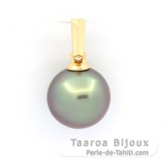 18K solid Gold Pendant and 1 Tahitian Pearl Round B 8.9 mm