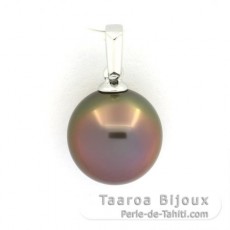 18K solid White Gold Pendant and 1 Tahitian Pearl Near Round B 10.4 mm