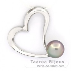 Rhodiated Sterling Silver Pendant and 1 Tahitian Pearl Semi-Baroque B 9.2 mm