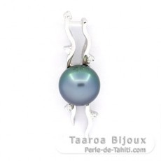 Rhodiated Sterling Silver Pendant and 1 Tahitian Pearl Semi-Baroque C 8.7 mm