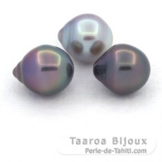 Lot of 3 Tahitian Pearls Semi-Baroque B 11 mm