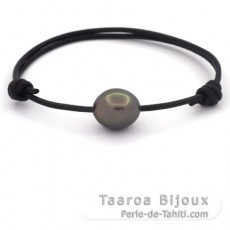 Leather Bracelet and 1 Tahitian Pearl Semi-Baroque BC 11.2 mm