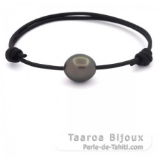 Leather Bracelet and 1 Tahitian Pearl Semi-Baroque B/C 11.2 mm