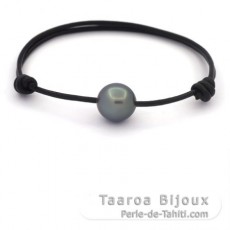 Leather Bracelet and 1 Tahitian Pearl Semi-Baroque BC 11.2 mm