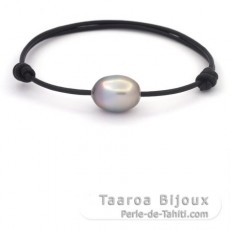 Leather Bracelet and 1 Tahitian Pearl Semi-Baroque B 11.3 mm