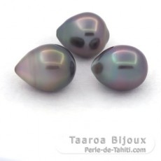 Lot of 3 Tahitian Pearls Semi-Baroque B from 10.5 to 10.8 mm