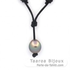 Leather Necklace and 1 Tahitian Pearl Semi-Baroque C 11.3 mm