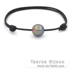 Leather Bracelet and 1 Tahitian Pearl Semi-Baroque C 11.6 mm