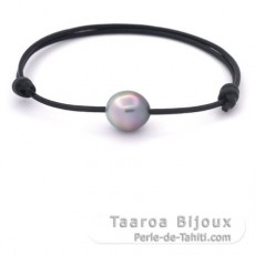 Leather Bracelet and 1 Tahitian Pearl Semi-Baroque B 10.8 mm