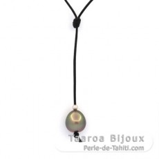 Leather Necklace and 1 Tahitian Pearl Semi-Baroque BC 10.9 mm