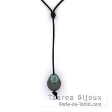 Leather Necklace and 1 Tahitian Pearl Semi-Baroque C 10.8 mm