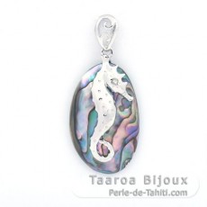 Abalone and Rhodiated Sterling Silver Hypocampus Pendant