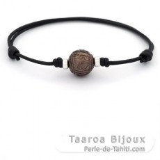 Leather Bracelet and 1 Tahitian Pearl Engraved 12.4 mm