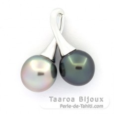 Rhodiated Sterling Silver Pendant and 2 Tahitian Pearls Semi-Baroque 1 B & 1 C 12 mm