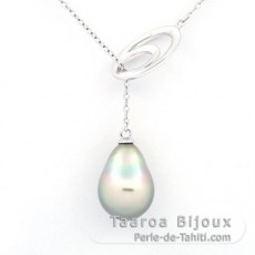 Rhodiated Sterling Silver Necklace and 1 Tahitian Pearl Semi-Baroque B 10 mm