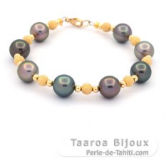 Bracelet with 8 Tahitian Pearls Round B 9.1 to 9.4 mm and 18K Gold