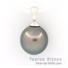 Rhodiated Sterling Silver Pendant and 1 Tahitian Pearl Semi-Baroque B 9.7 mm