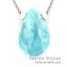 Rhodiated Sterling Silver Necklace and 1 Larimar - 31 x 20 x 8.5 mm - 8.5 gr
