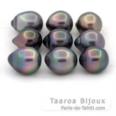 Lot of 9 Tahitian Pearls Semi-Baroque BC from 10 to 10.3 mm