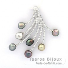 Rhodiated Sterling Silver Pendant and Brooch with 7 Tahitian Keishis