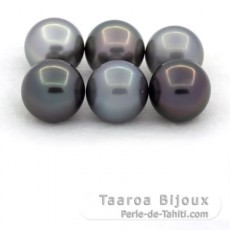 Lot of 6 Tahitian Pearls Round and Near-Round C from 9.6 to 9.9 mm
