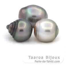 Lot of 3 Tahitian Pearls Ringed C from 10.6 to 10.8 mm