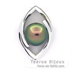 Rhodiated Sterling Silver Pendant and 1 Tahitian Pearl Round C 8.8 mm