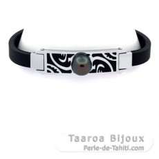 Leather Bracelet and 1 Tahitian Pearl Round C 10.1 mm
