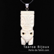 Tiki Pendant in Bone and Silver
