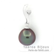 Rhodiated Sterling Silver Pendant and 1 Tahitian Pearl Semi-Baroque B 10 mm