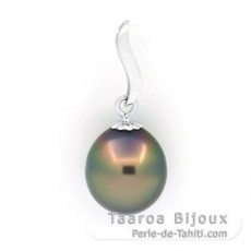 Rhodiated Sterling Silver Pendant and 1 Tahitian Pearl Semi-Baroque B 10.9 mm