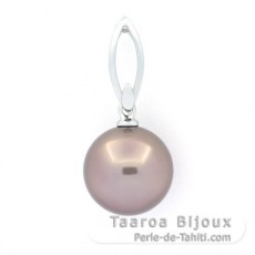 18K solid White Gold Pendant and 1 Tahitian Pearl Round A 12 mm