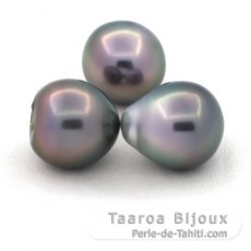 Lot of 3 Tahitian Pearls Semi-Baroque B from 11 to 11.1 mm