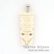 Tiki Pendant in Bone and Silver