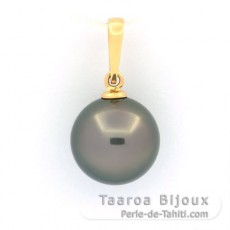 18K solid Gold Pendant and 1 Tahitian Pearl Round A 11.7 mm