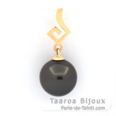 18K solid Gold Pendant and 1 Tahitian Pearl Round B 9.3 mm