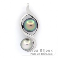 Rhodiated Sterling Silver Pendant and 2 Tahitian Pearls Semi-Baroque C 9.2 and 10 mm